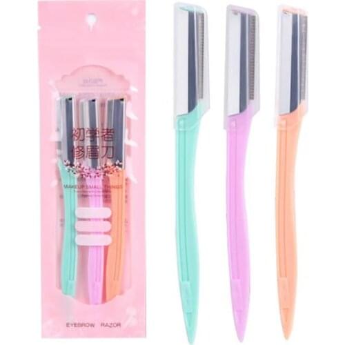 3PCS/Set Eyebrow Trimmer Stainless Steel Blade Facial Hair Remover, Shaving Tool - Facial Shave with Cover for Men & Women