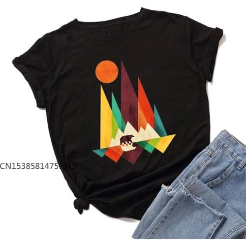 Summer XS-4XL Sun Mountain Print Soft Premium T-Shirt Women Shirts Crew Neck Short Sleeve Tees TShirt Women T Shirt Pink Top