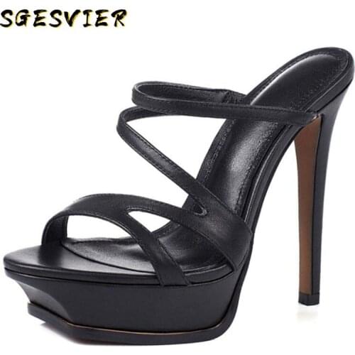 SGESVIER Genuine Leather Super High Heel Party Sandals Platform Gladiator Style Wedding Club Summer Shoes Women Size 33-40