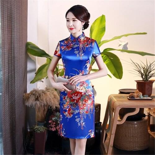 Ladies dress elegant Chinese style cheongsam plus size slim mother womens daily banquet satin costume robe chinoise new arrival