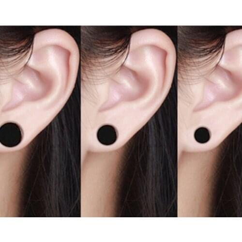 1 Piece Fashion Punk Earrings Double Sided Round Bolt Stud Earrings Male Gothic Barbell Black Earrings Men women Jewelry Gifts