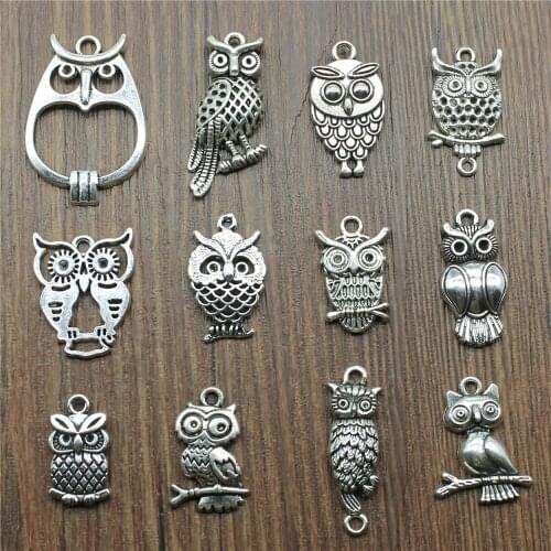 10pcs Charms Owl Antique Silver Color Cute Owl Pendant Charms Small Owl Charms For Jewelry Making