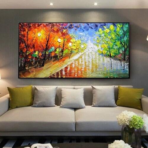 100% Hand Painted Oil Painting Colorful Landscape Knife Street Abstract Hand Painted On Canvas Wall Art For House Decoration