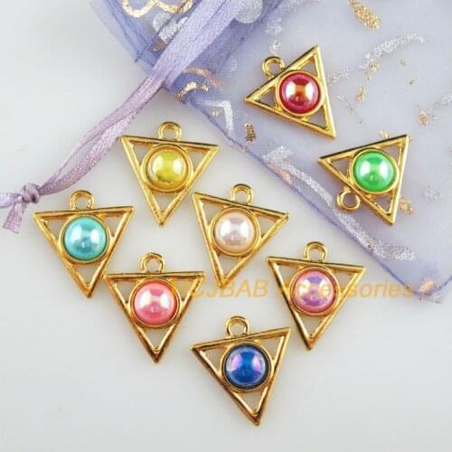 16 New Triangle Charms Gold Color Retro Tortoise Mixed Acrylic Pendants 19.5x21.5mm