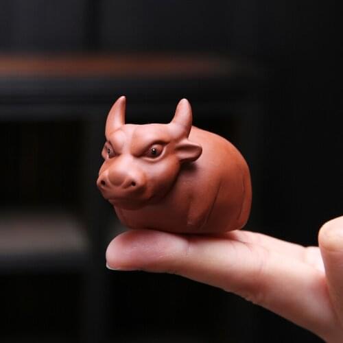 2021 Purple Clay Little Fu Cattle Tea Pet Ornaments Handmade Tea Playing Tea Art Can Be Raised Tea Accessories
