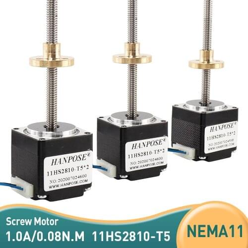 T-screw Motor 11HS2810S-T5*2 length 50/100/150mm NEMA11 screw stepper motor shaft 5mm large torque 0.08N.m for CNC milling