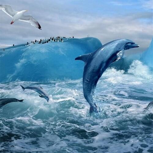 Wellyu Glacier dolphin bathroom 3D floor tiles customizing large scale mural wear resistant and waterproof film