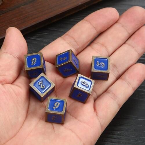5 pcs/set Full Metal Funny Blue Digital Dice Set Cube Dice Standard Six Sided