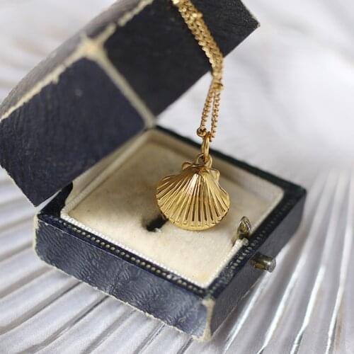 Amaiyllis 14k Gold Shell Clavicle Necklace Pendant Round Beads Chain Ocean Wind Shell Mermaid Cowrie Necklace Jewellry For Women