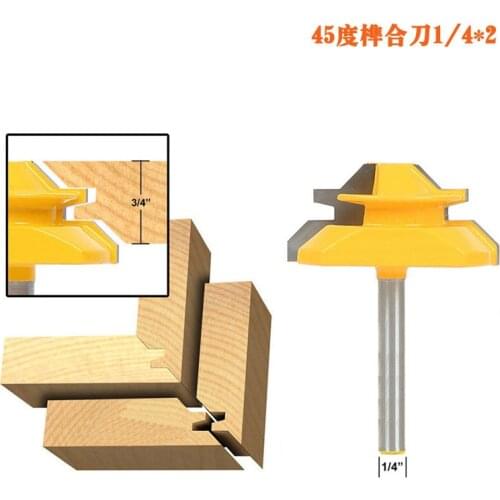 Free shipping 1PC Small Lock Miter Router Bit Anti-kickback 45 Degree 1/4 Inch Stock Shank Tenon Cutter for Woodworking