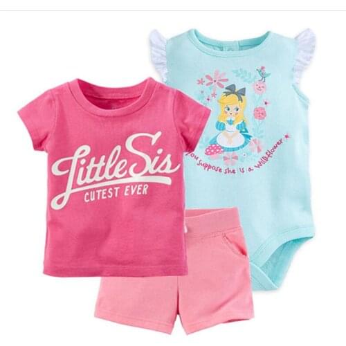 Free ship baby girl 3 pcs set kids bebes T-shirt rompers short,pinks little sia cutest ever The letter printing