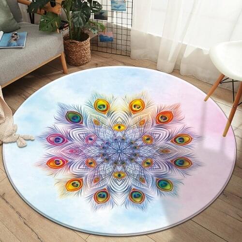 Bohemia Flower Anti-slip Rug Floor Mat Rainbow Mandala Style Printed Round Soft Living For Bedroom Decor Room Carpets Carpet