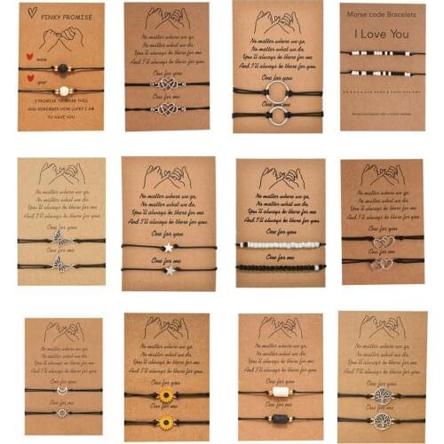 Charmsmic Morse Code Bracelets 2pcs/set Glass Beads Couple Bracelets for Women Female Make A Wish Card Lucky Jewelry Gifts