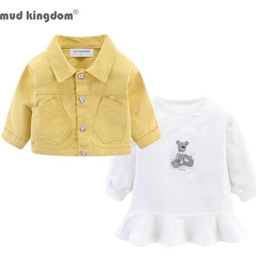 Mudkingdom Girl Clothes Set with Bear Plush Kids Jacket and Sweatshirt Dress Suit for Girls Spring Cute Clothing Suit Novelty