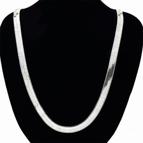 10MM Wide 75cm Heavy Flat Snake Chain Necklace White Gold Filled Classic Mens Long Necklace Fine Jewelry