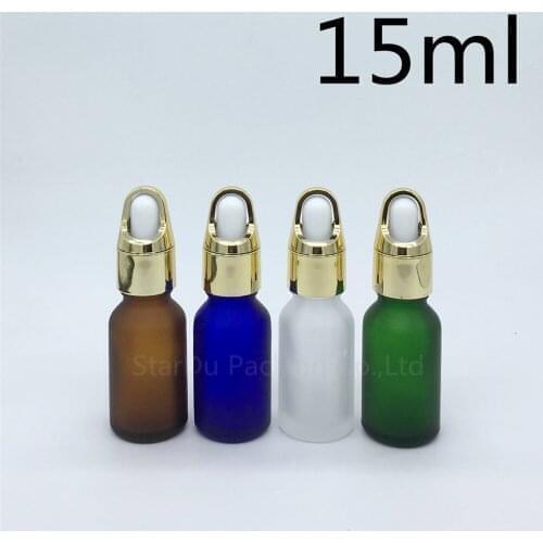 Travel bottle 15ml amber green blue Transparent frosted glass essential oil bottle, 15cc glass perfume dropper bottle 200pcs