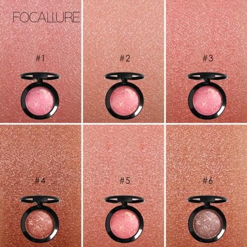 FOCALLURE Makeup Blusher Top Quality Professional Cheek 6 Colors Baked Blush Bronzer Blusher Face Contour Blusher