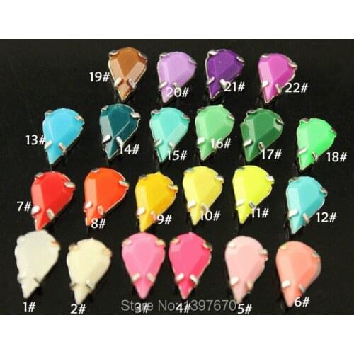 20pcs 8x13mm teardrop solid candy acrylic sew on stones with silver Metal copper Settings stones diy For Clothes Dress