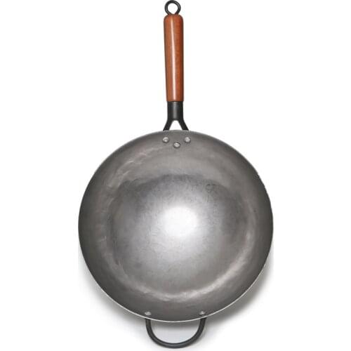 Chinese Cast Iron Wok Kitchen Traditional Wooden Handle Cooking Friendly Products Wok Pan Poele Cuisine Cookware Sets EC50CG