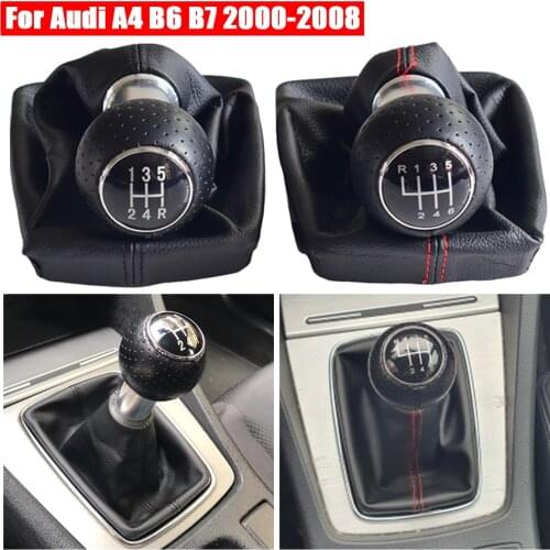 For Audi A4 B6 B7 2000-2008 5/6 Speed Gear Shift Knob Stick Lever HandBall Leather Gaiter Boot Cover Case 12mm