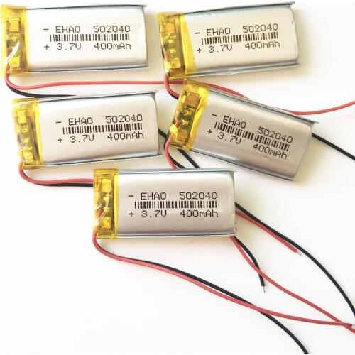 5 pcs / Lot 3.7V 400mAh 502040 Lithium Polymer LiPo li-ion Rechargeable Battery For Mp3 GPS speaker electronic part smart watch