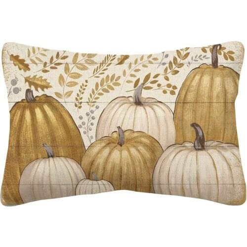 Grateful Season Autumn Harvest Pumpkin Cushion Cover Fall Decorative Linen Lumbar Pillow Case