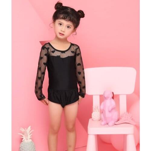 2018 new girls pink black lovely cute swimwear bathing sets kid swimming suit long sleeves uv protections children bikinis