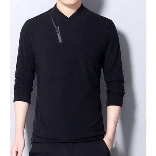Autumn Winter Men Long Sleeve Mock Neck Zipper Letter Base T-shirt Sweatshirt