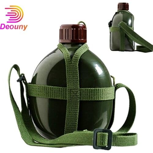 DEOUNY Camping Army Hip Flask Wine Water Bottle Aluminum Military Cooking Cup With Shoulder Strap Kettle 1/1.5/2L Drinkware