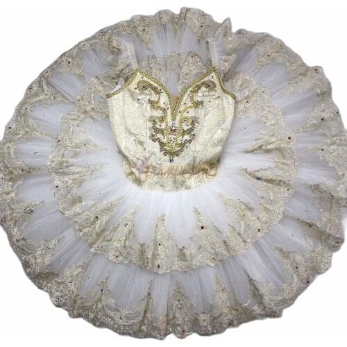 Adult Gold White professional ballet tutu Professional Pancake tutu skirt Women performance ballet Stage costume custom made