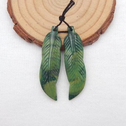 Natural Stone African Jade Carved Leaf Earring Beads 42x11x4mm 6g Semiprecious Stones Fashion Jewelry Women Earrings