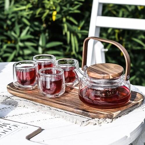 Glass teapot set high temperature resistant fruit tea cup five piece set beverage set gift transparent flower tea cup