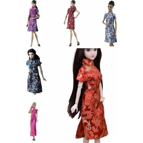 11.5" Traditional Chinese Cheongsam Qipao Floral Doll Dress For Barbie Clothes Handmade Outfits Vestidos 1/6 BJD Accessories Toy