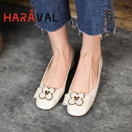 HARAVAL Women Pumps Shoes Low Heels Patent Leather Black White Red Round Toe Office Lady Elegant Shoes Office & Career A313