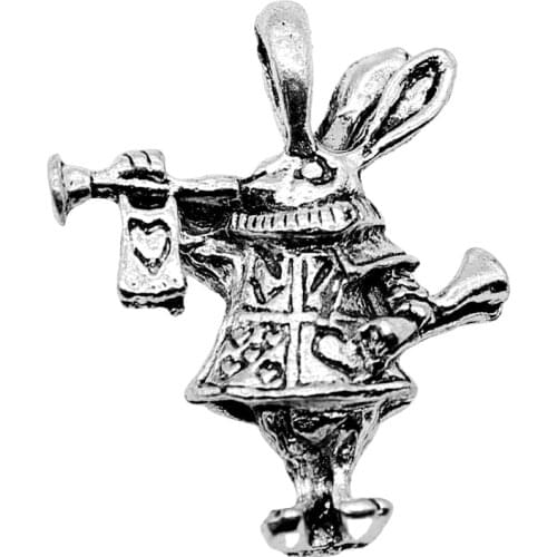WYSIWYG 4pcs 3D Wonderland Bunny Rabbit Charms 28x22mm Tibetan Silver Color Pendant Bracelet Zipper Pulls Keychain