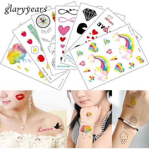 Glaryyears 21 Designs 1 Sheet Valentines Day Tattoo Cartoon Pattern Temporary DIY Body Tattoo Sticker Art Makeup Childrens Day