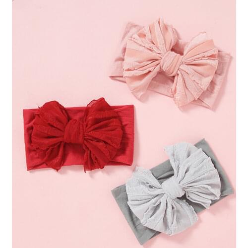 Big Ruffle Bow Nylon Headband Wide Baby Turban Super Soft Chiffon Handmade Knotted Infant Headwrap One Size Fits All