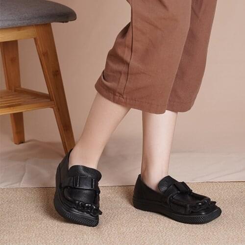 YourSeason Spring Autumn Flats Ladies Handmade Concise Shallow Four Seasons Women Genuine Leather Square Toe 2021 Shoes