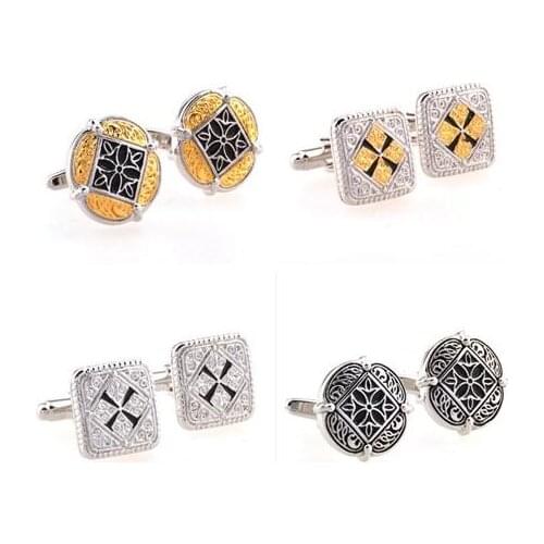 10pairs/lot Copper Vintage Square/Round Cufflinks Gold/Silver Plating Cuff Links Retro Business Style Mens Jewelry Gift