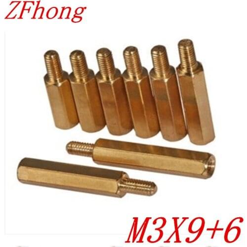 100PCS M3 x 9+6 M3*9 male to female brass standoff spacer