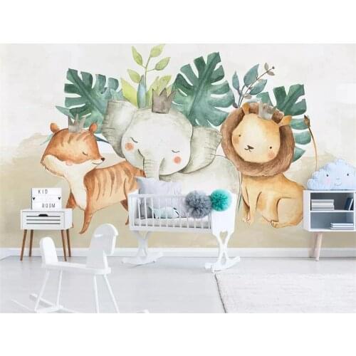 Beibehang Custom wallpaper Nordic Modern Simple Cute Animal Elephant Lion Childrens Room Background Wall mural 3d wallpaper