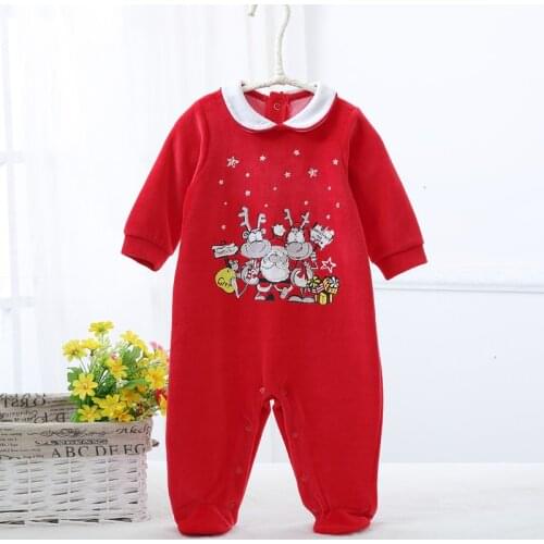 Newborn Baby long sleeves bodysuit pyjamas infant Christmas red outfit baby velvet overalls girl boys clothes footed jumpsuit