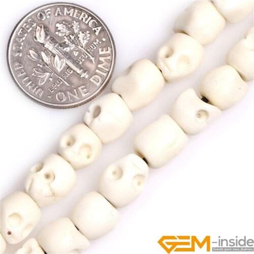 Big Hole 1.2mm White Carved Bone Skull Beads DIY Loose Beads For Jewelry Making Strand 16" Wholesale