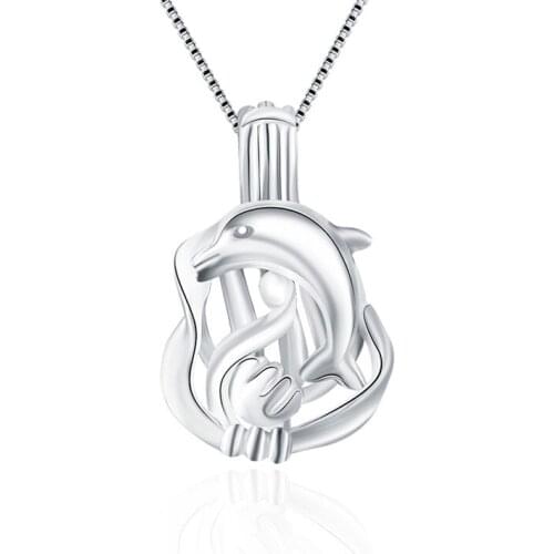 CLUCI Silver 925 Custe Dolphin Pendant 925 Sterling Silver Pendant Dolphin Pearl Locket Cage Pendant Gift for Women SC040SB