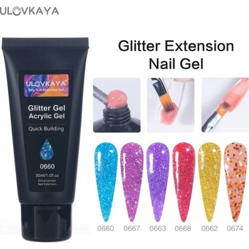 ULOVKAYA 30ml Glitter Gel For Nail Extension Semi-permanent Varnish Quick Builder Gel Nail Art Design Soak Off Poly Acrylic Gel