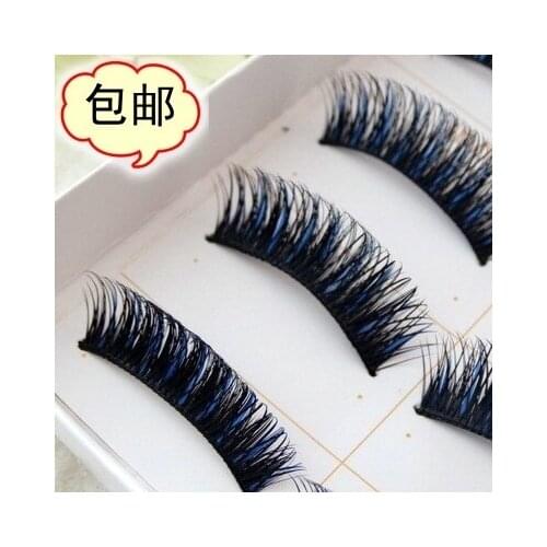 Hot sale fashion 5 pair/set long thick false Eyelash charming nice fake eyelashes Black and blue Smoky makeup Black stem
