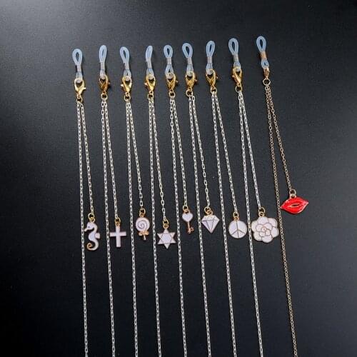 Kissme Sunglass Mask Chains For Women Black White Enamel Flower Heart Cross Anti-war Pendant Eyeglass Chains Fashion Accessories