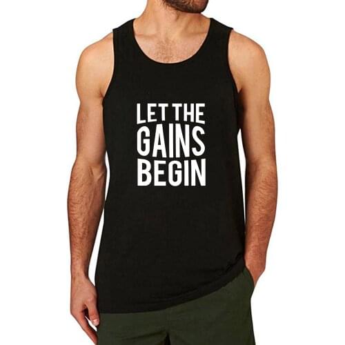 Lyprerazy Mens Let The Gains Begin Workout Fitness Muscle Gym Summer Funny Letter Print Tank Top