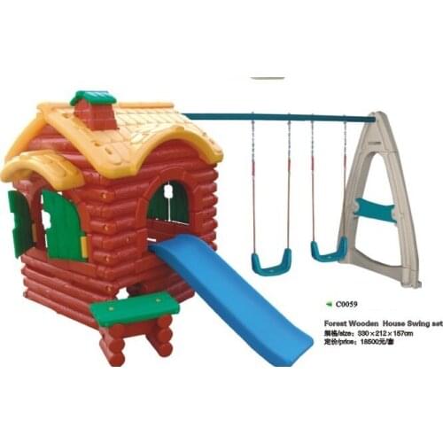 Children outdoor playground forest wooden house swing set