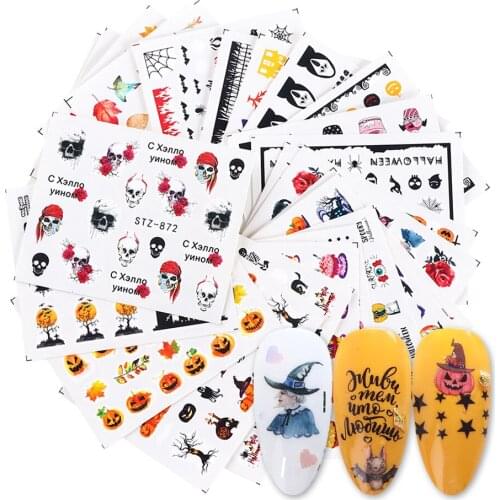 Hallween Nail Stickers Foil For Manicure Pumpkin Skull Nails Art Accesoires Horrible wizards Nail Decoration Stickers Decals